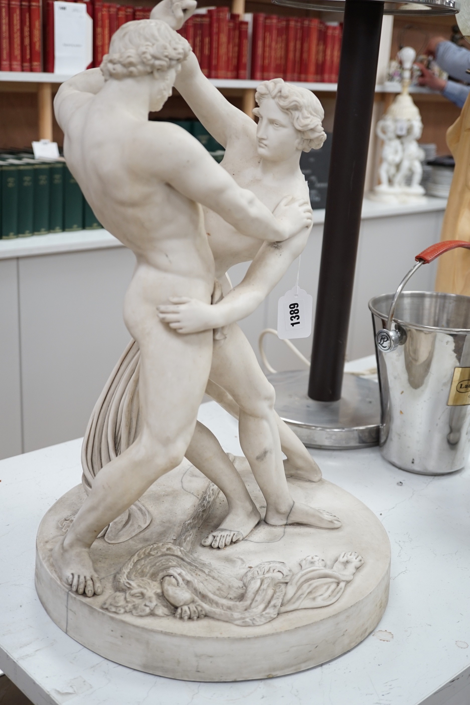 A large 19th century parian group of classical wrestlers (cracked). 55cm tall